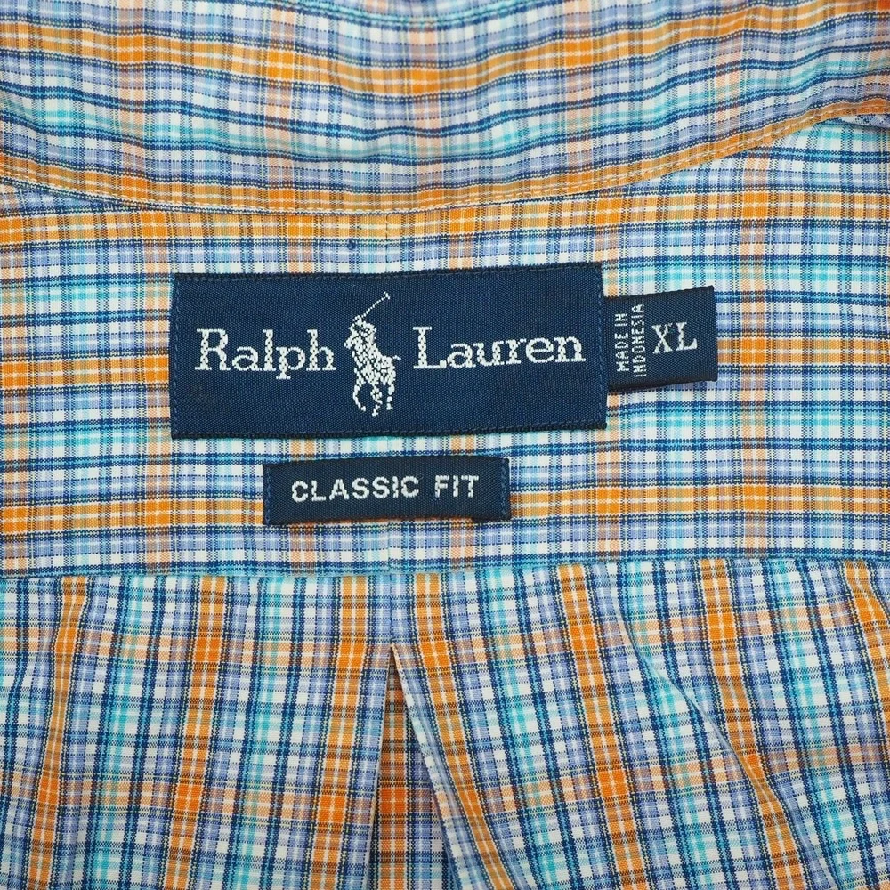 Polo Ralph Lauren Button Down Shirt Mens XL Blue Plaid Classic Fit Cotton Blend